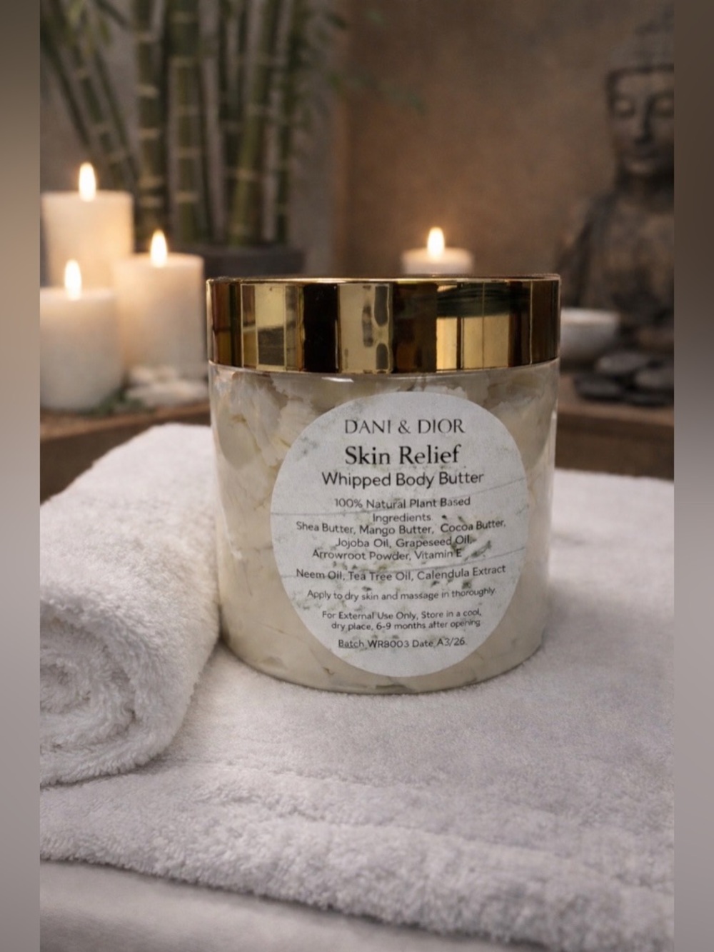 Whipped  Body Butter - Skin Relief- Unscented 8oz Black, White or Gold Top Jar